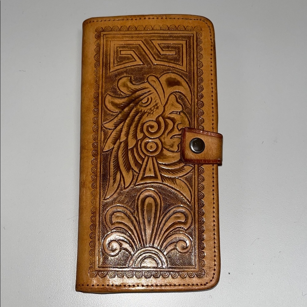 Source Unknown Tan Leather Embossed Wallet